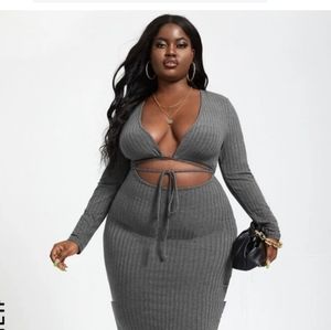 Shein plus v neck body con dress